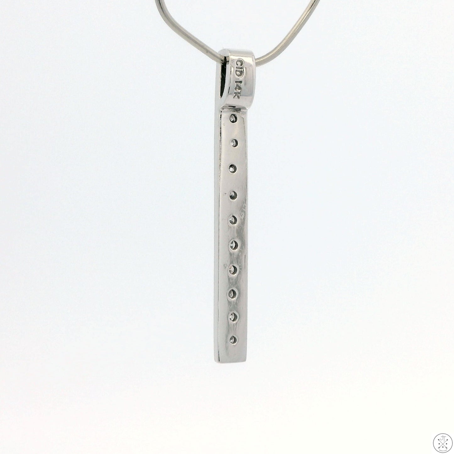 14k White Gold Bar Pendant with .12 ctw Natural Diamonds