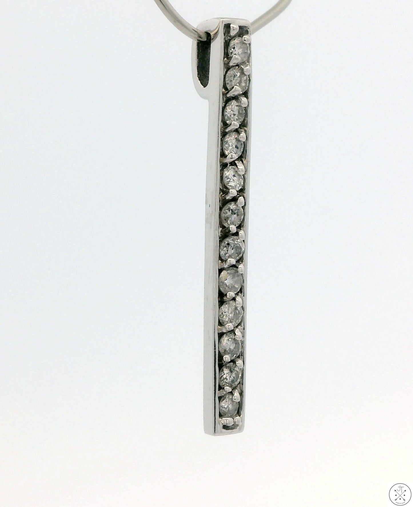 14k White Gold Bar Pendant with .12 ctw Natural Diamonds