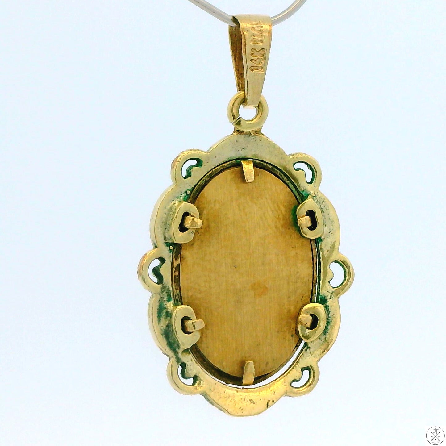 Antique 14k Yellow Gold Miniature Portrait Painting Pendant Enamel and Diamond Victorian