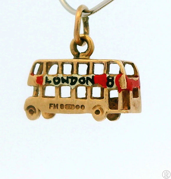 Vintage 9k Yellow Gold London Bus for Necklace or Bracelet Charm 1970