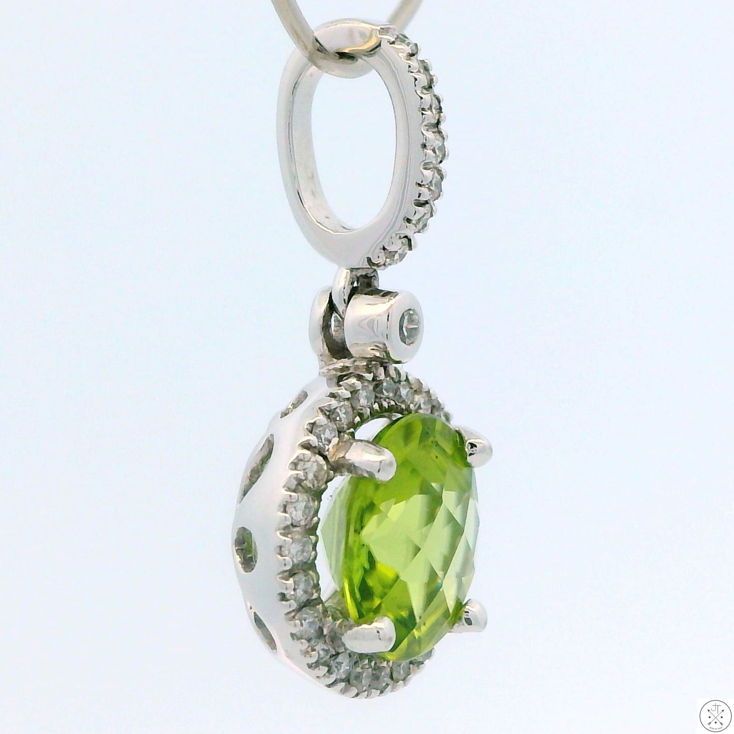 New 14k White Gold Pendant with 1 3/4 Carat Peridot and Diamonds Large Bale
