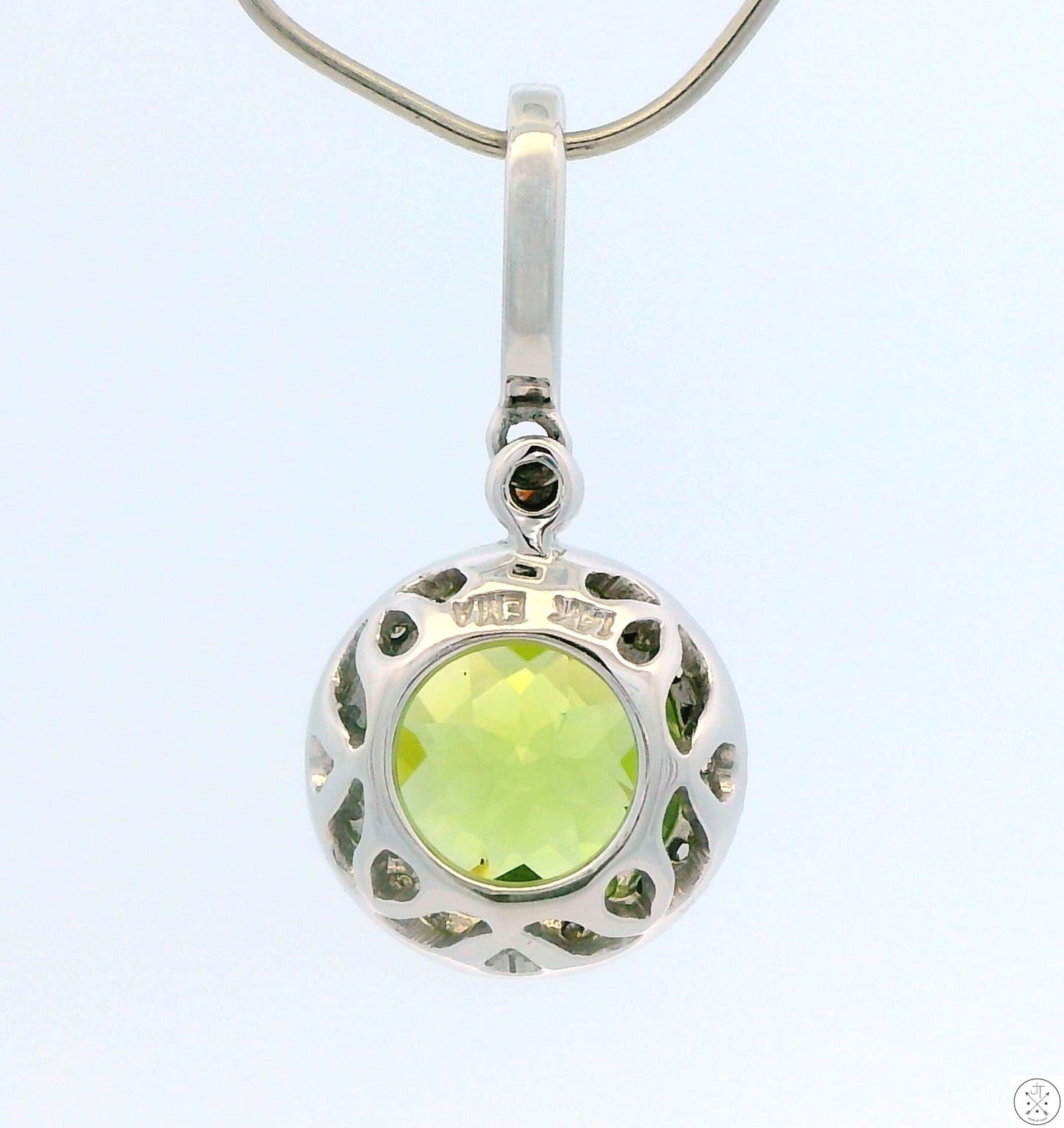 New 14k White Gold Pendant with 1 3/4 Carat Peridot and Diamonds Large Bale