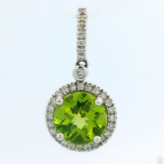 New 14k White Gold Pendant with 1 3/4 Carat Peridot and Diamonds Large Bale