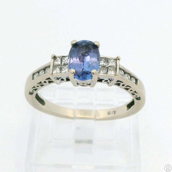 Vintage 14k White Gold Ring with Tanzanite and Diamonds Size 7.25