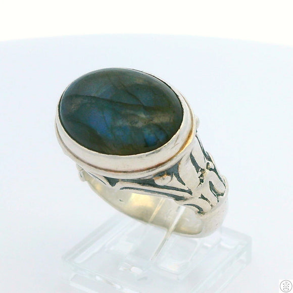 Vintage Sterling Silver Statement Ring with Labradorite Cabochon Size 8