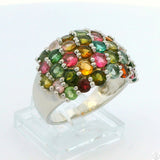 New Old Stock Sterling Silver Statement Ring with Tourmaline Size 10.25 Cluster