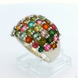 New Old Stock Sterling Silver Statement Ring with Tourmaline Size 10.25 Cluster