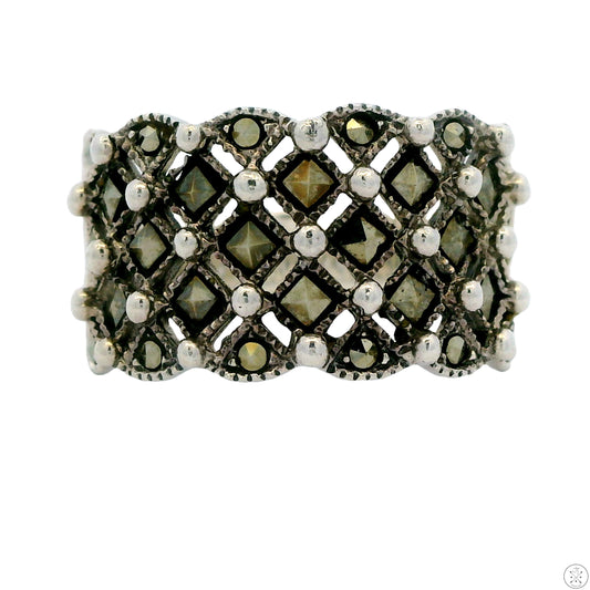 Vintage Sterling Silver 12 mm Wide Band with Marcasite Size 8
