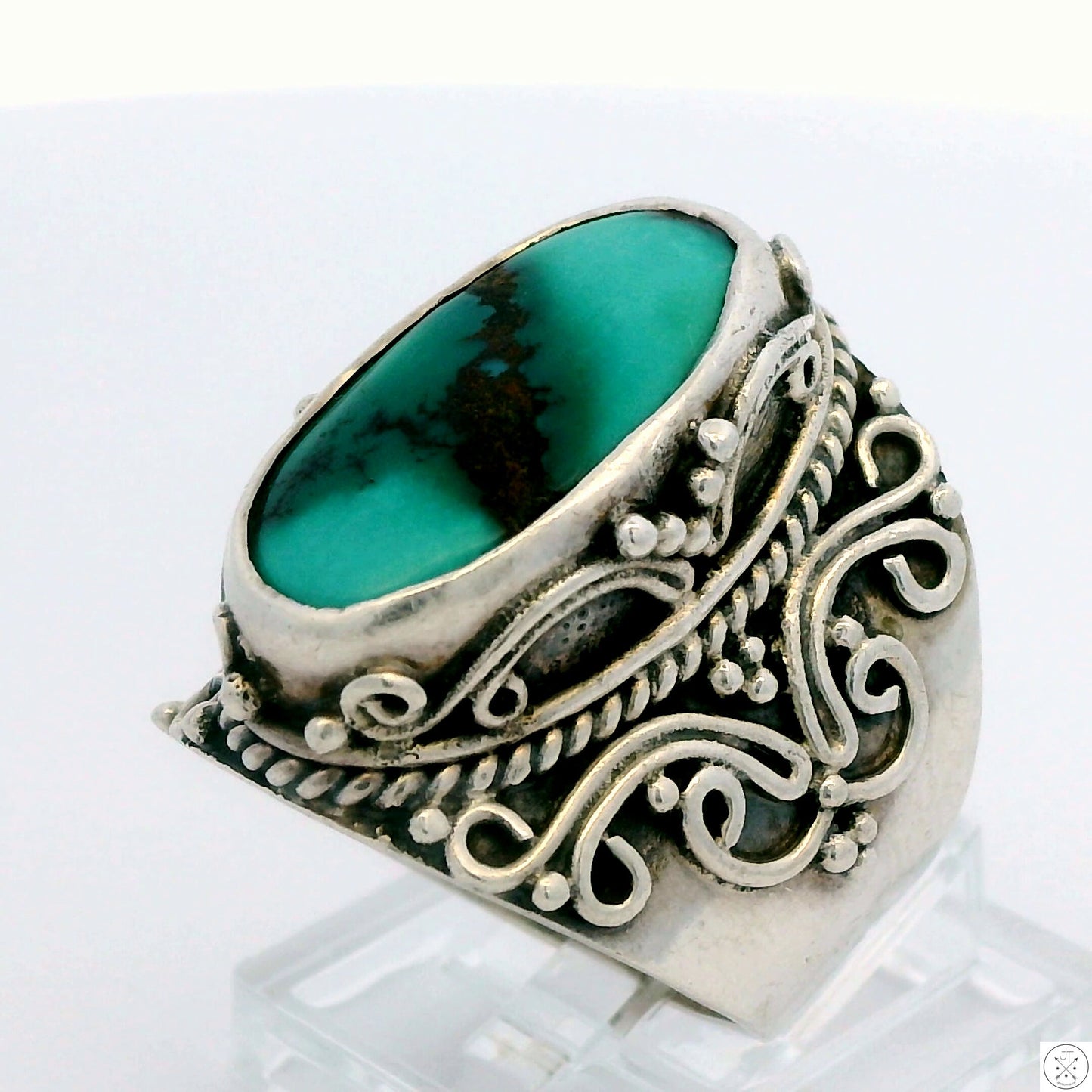 Vintage Sterling Silver Ring with Persian Turquoise Size 7