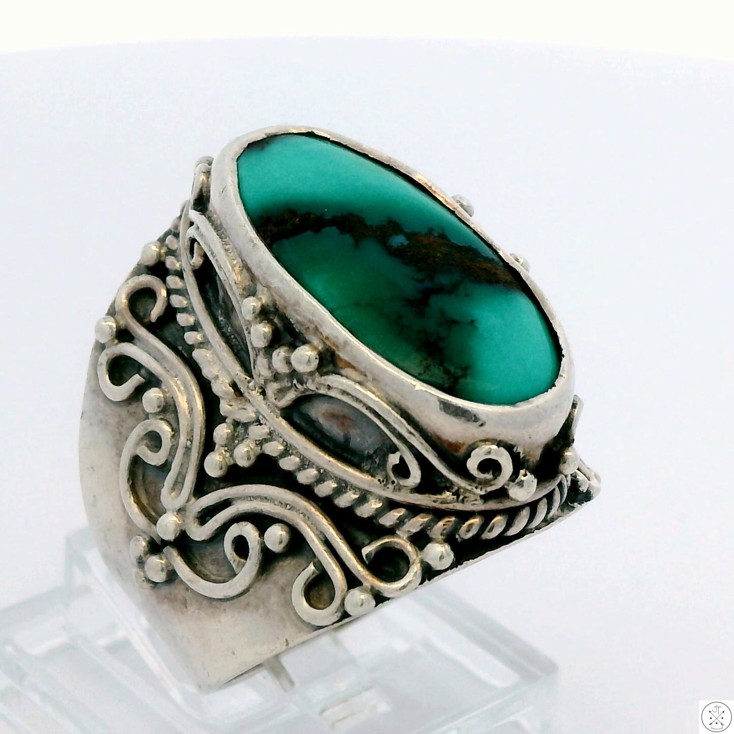 Vintage Sterling Silver Ring with Persian Turquoise Size 7
