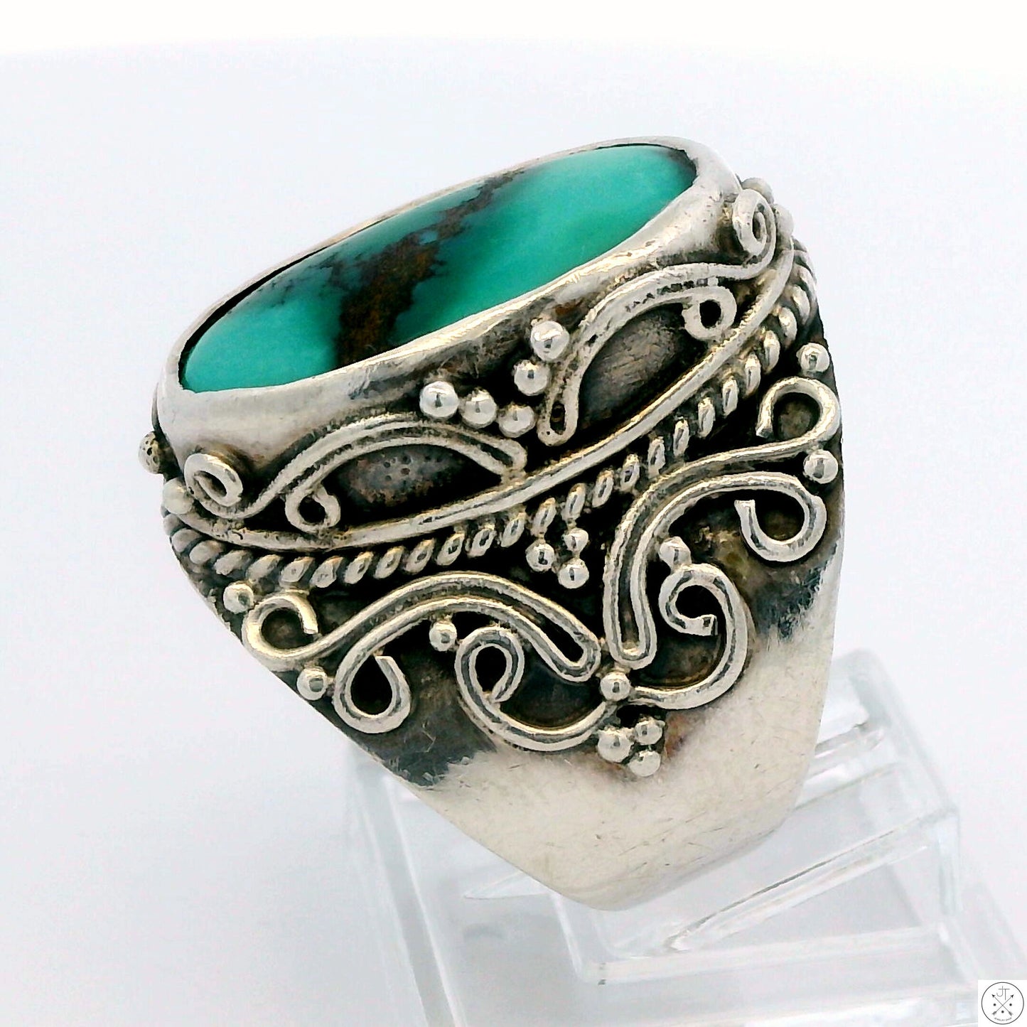 Vintage Sterling Silver Ring with Persian Turquoise Size 7