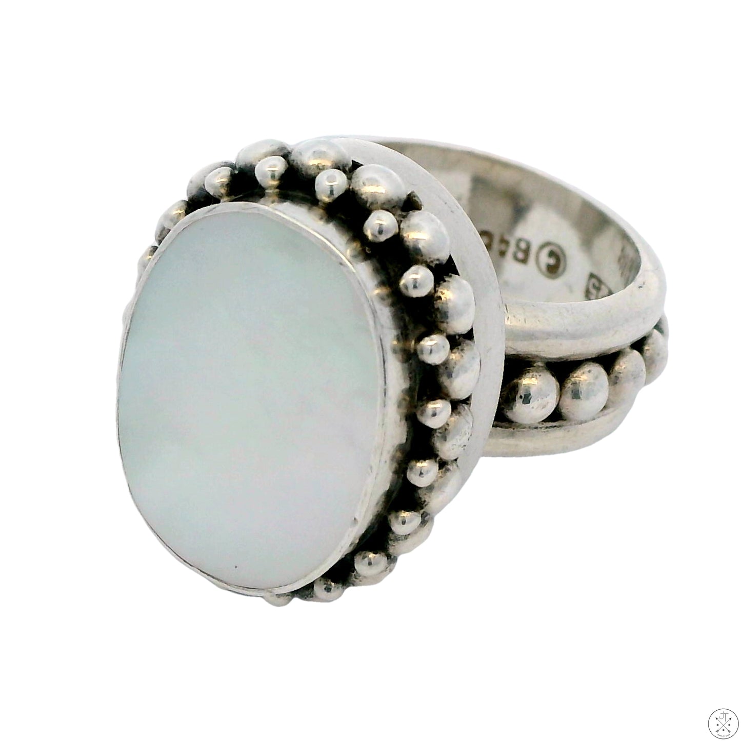 New Sterling Silver Statement Ring with Mother of Pearl Size 6.5