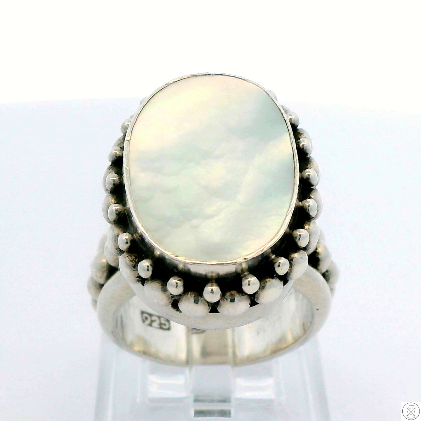 New Sterling Silver Statement Ring with Mother of Pearl Size 6.5