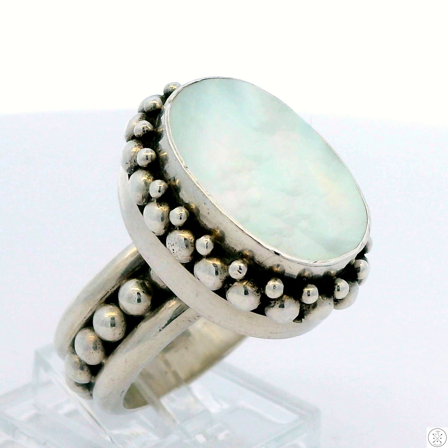 New Sterling Silver Statement Ring with Mother of Pearl Size 6.5