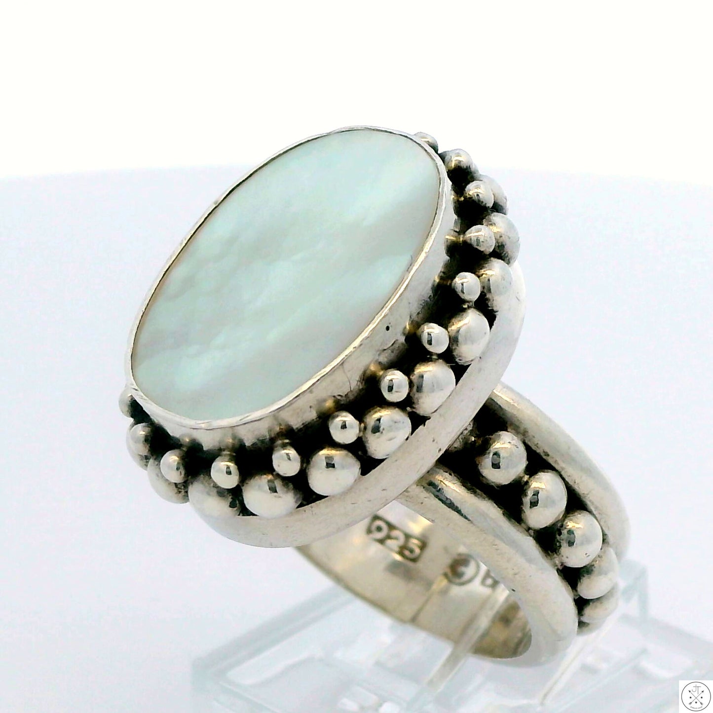 New Sterling Silver Statement Ring with Mother of Pearl Size 6.5