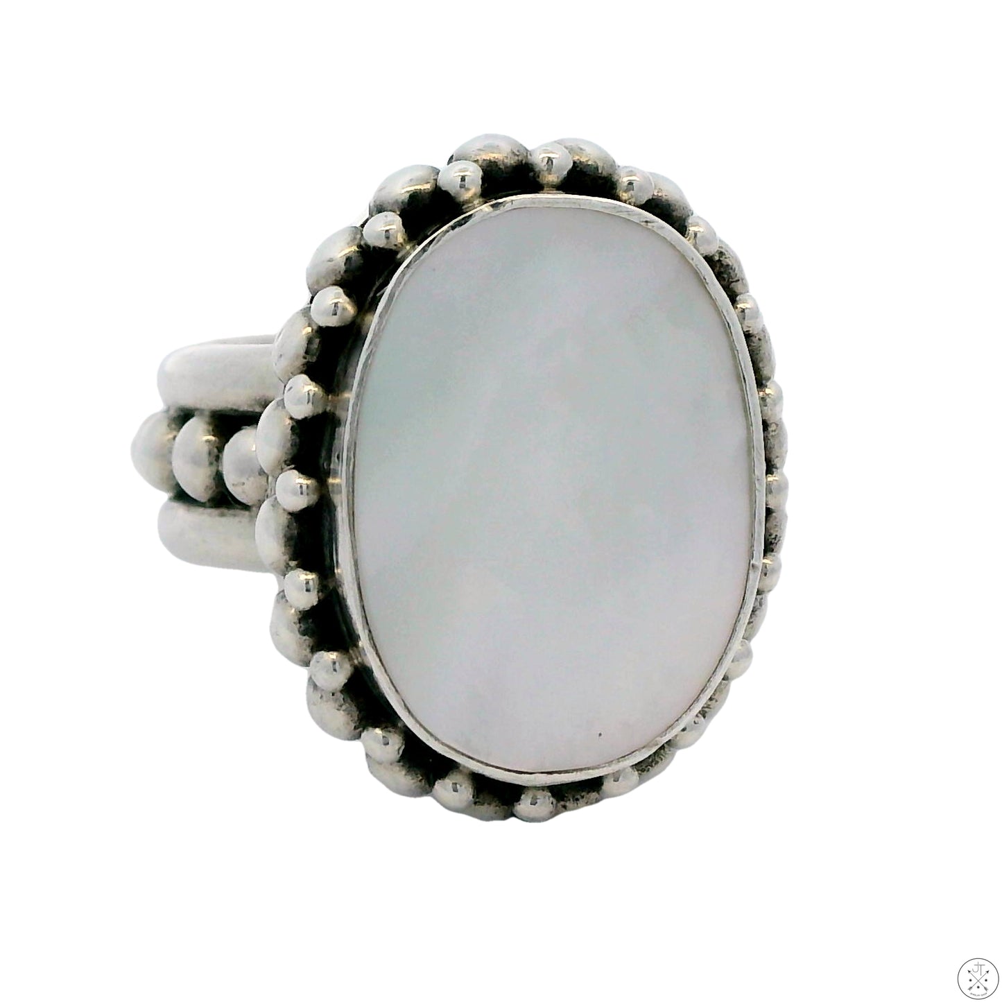 New Sterling Silver Statement Ring with Mother of Pearl Size 6.5