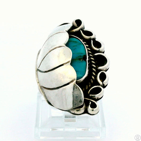Vintage Sterling Silver Ring with Morenci Turquoise Size 7.25