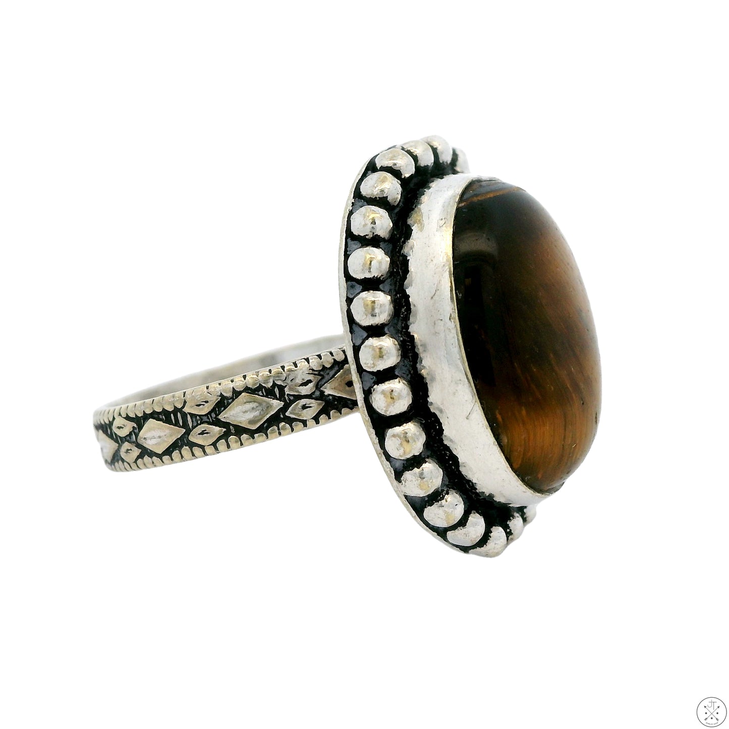 New Sterling Silver Statement Ring with Tigers Eye Size 7