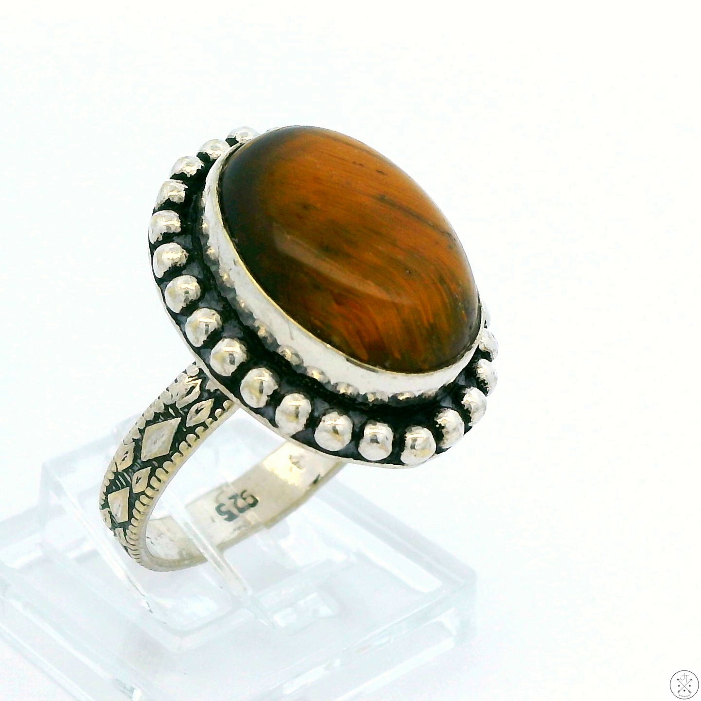 New Sterling Silver Statement Ring with Tigers Eye Size 7