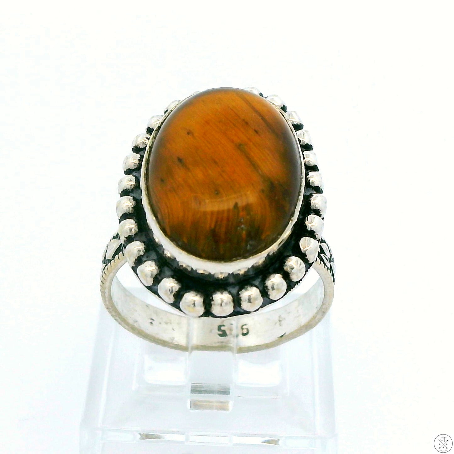 New Sterling Silver Statement Ring with Tigers Eye Size 7