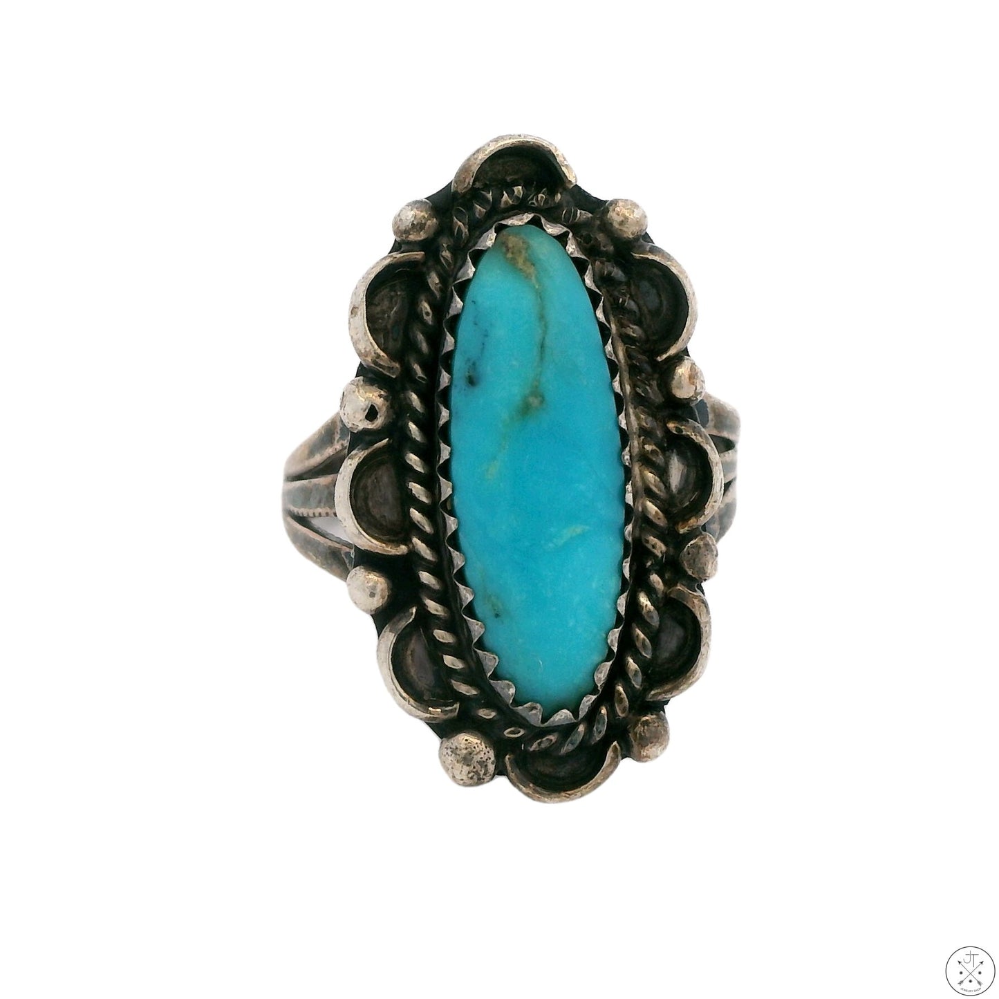 Vintage Sterling Silver Ring with Easter Blue Turquoise Size 5.25