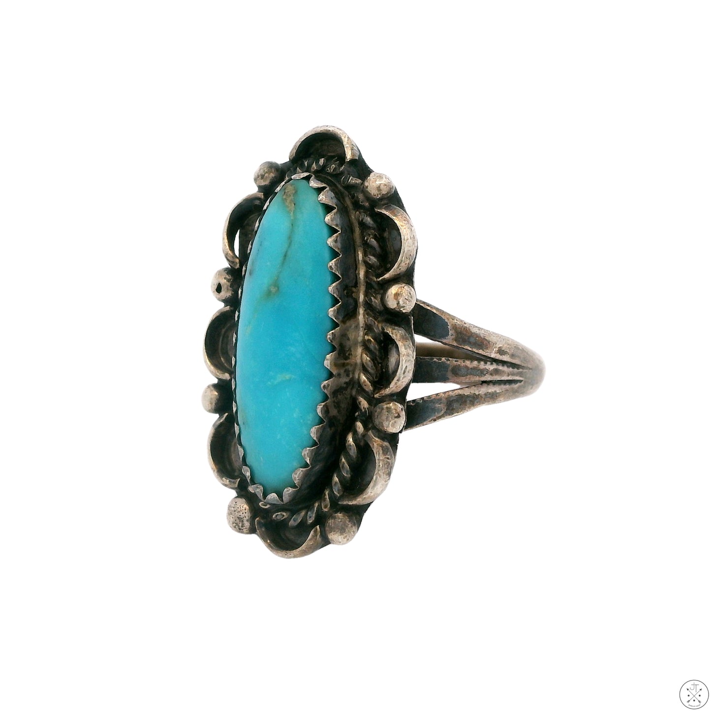 Vintage Sterling Silver Ring with Easter Blue Turquoise Size 5.25