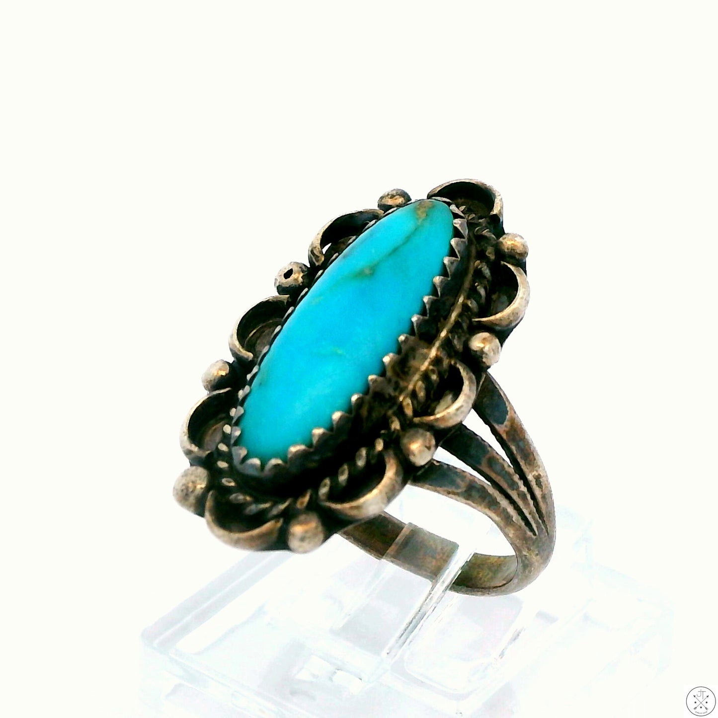Vintage Sterling Silver Ring with Easter Blue Turquoise Size 5.25