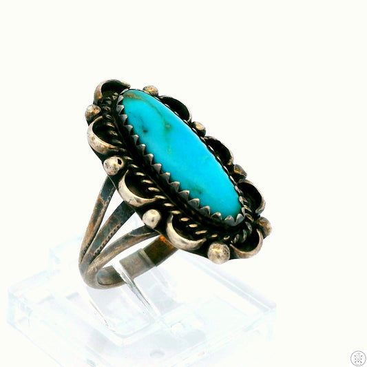 Vintage Sterling Silver Ring with Easter Blue Turquoise Size 5.25