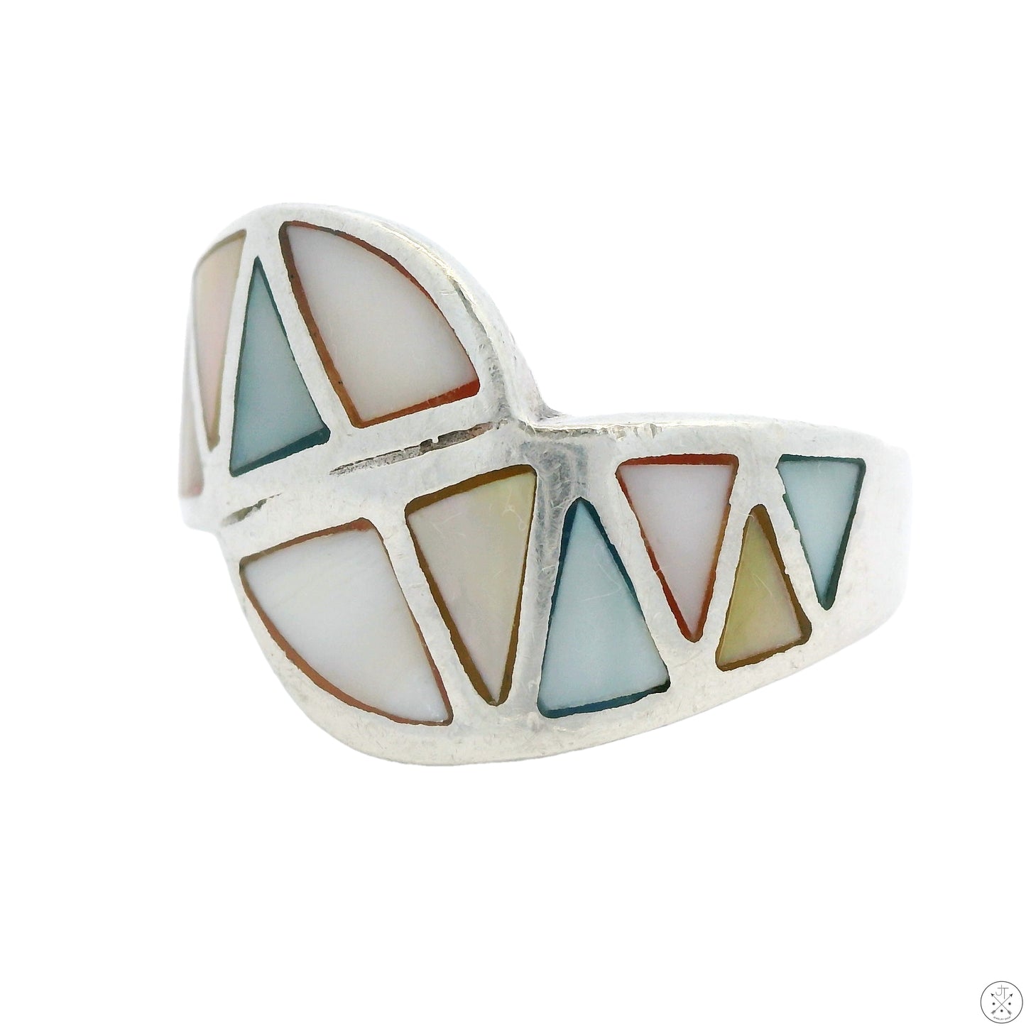 Vintage Sterling Silver Wide Band with Mother of Pearl Inlay Size 9