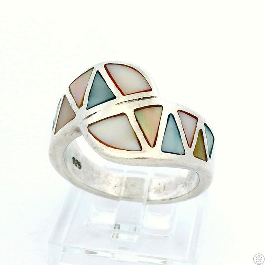 Vintage Sterling Silver Wide Band with Mother of Pearl Inlay Size 9