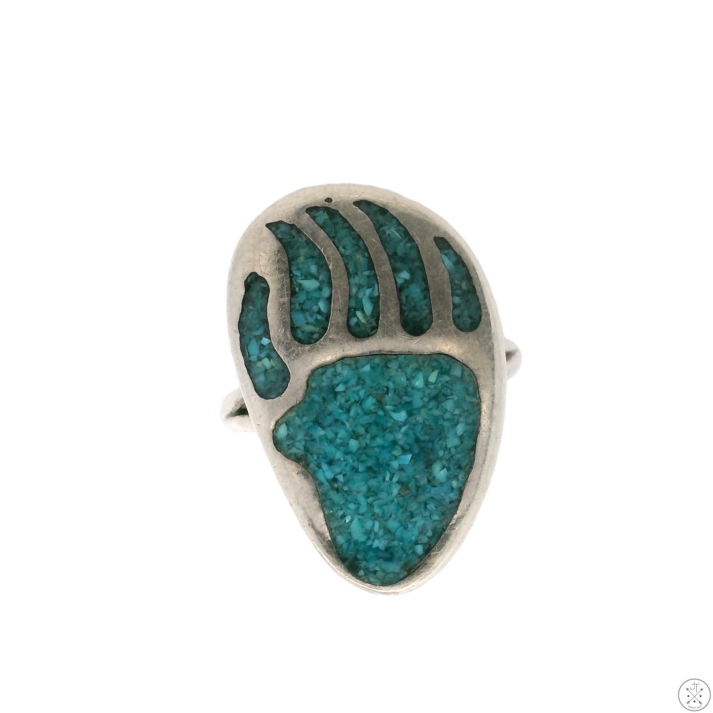 Vintage Sterling Silver Bear Paw Ring with Turquoise Inlay Size 7