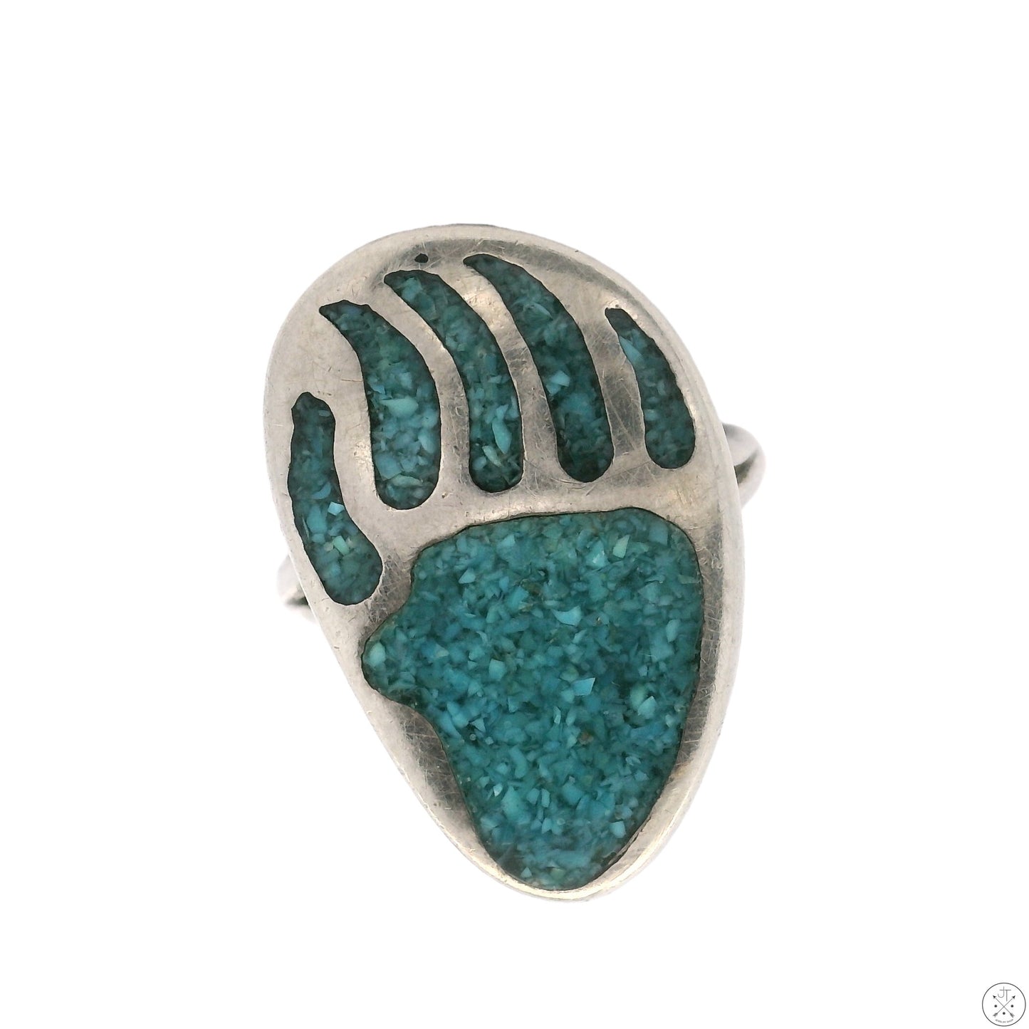 Vintage Sterling Silver Bear Paw Ring with Turquoise Inlay Size 7