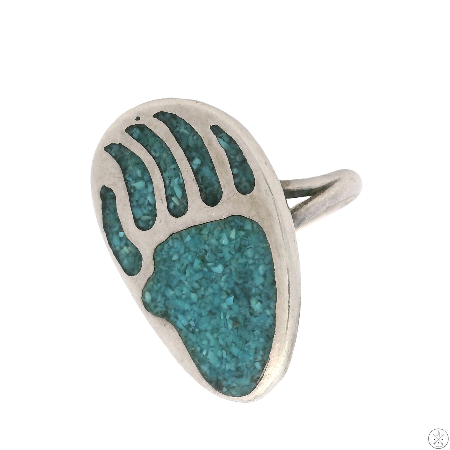 Vintage Sterling Silver Bear Paw Ring with Turquoise Inlay Size 7
