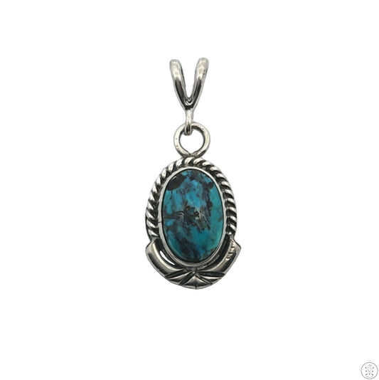Small Vintage Sterling Silver Pendant Morenci Turquoise Large Bale