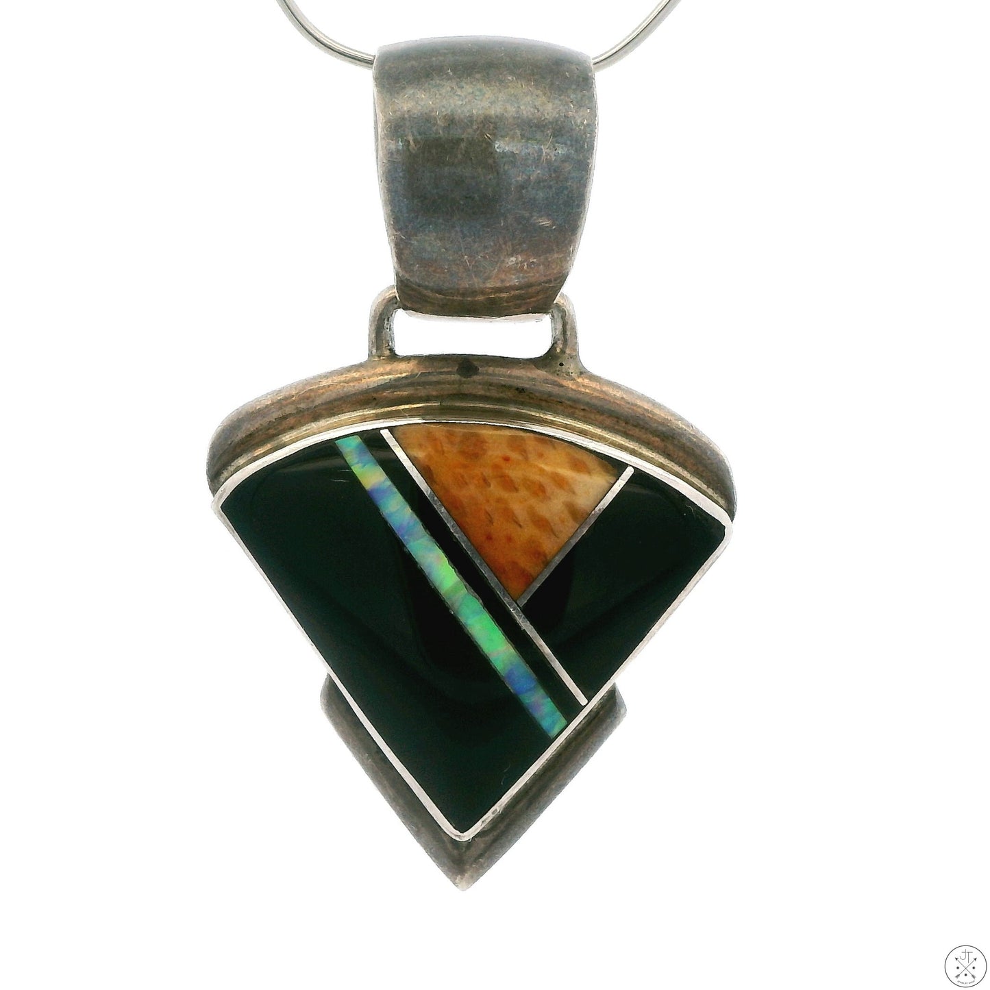 Vintage Navajo Sterling Silver Pendant Signed Albert Francisco Onyx Opal