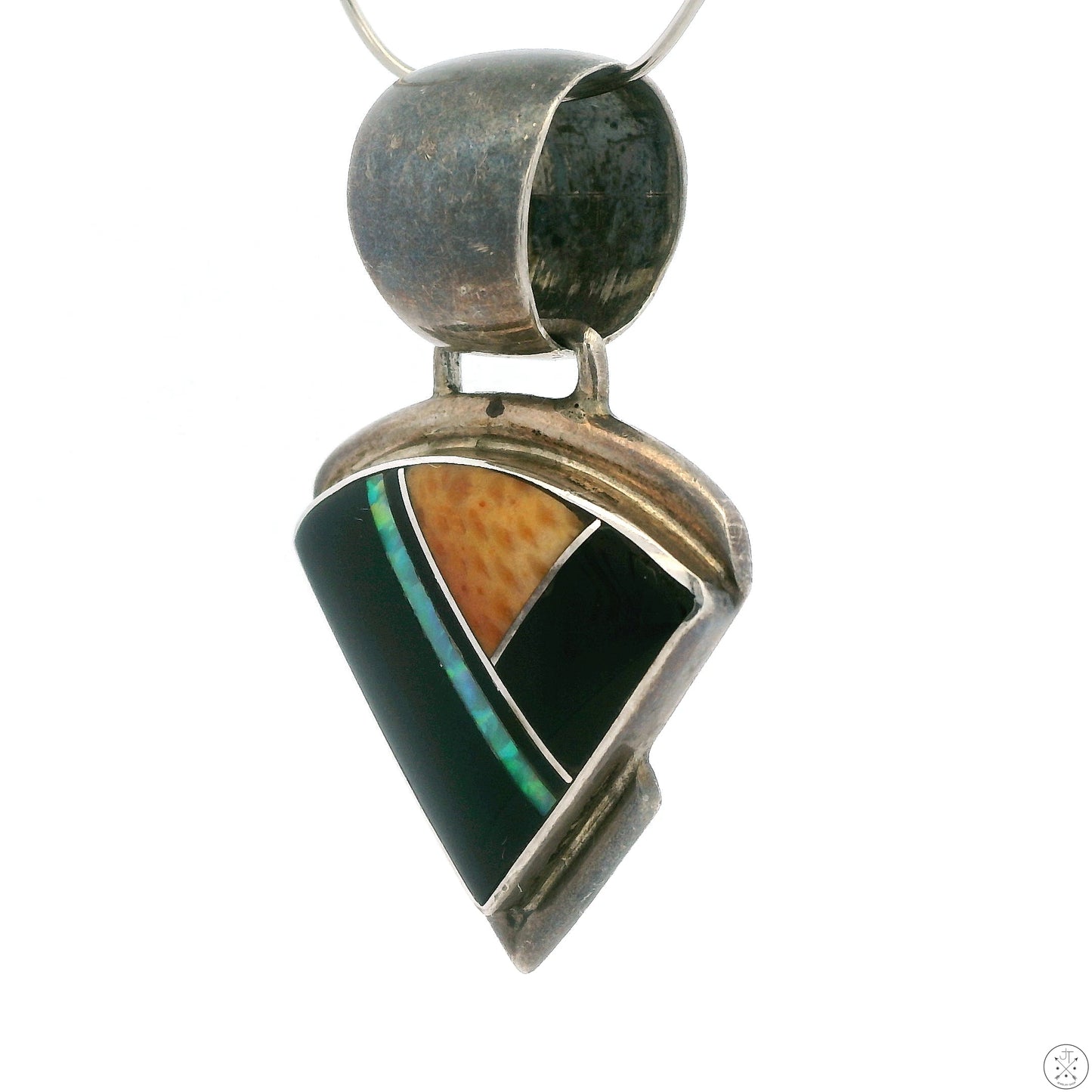 Vintage Navajo Sterling Silver Pendant Signed Albert Francisco Onyx Opal