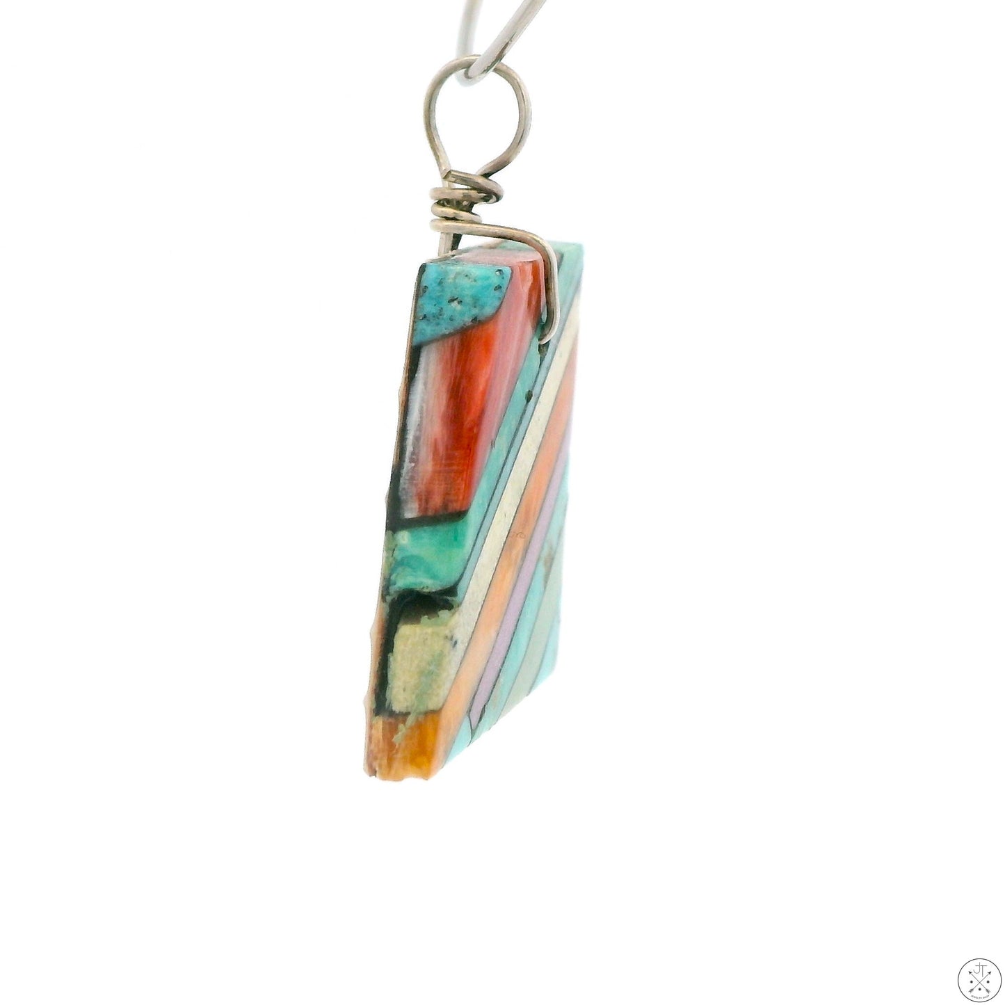 Vintage Kewa Inlay Pendant Signed Joe Reano Sterling Turquoise Oyster Shell Mosaic