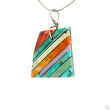 Vintage Kewa Inlay Pendant Signed Joe Reano Sterling Turquoise Oyster Shell Mosaic