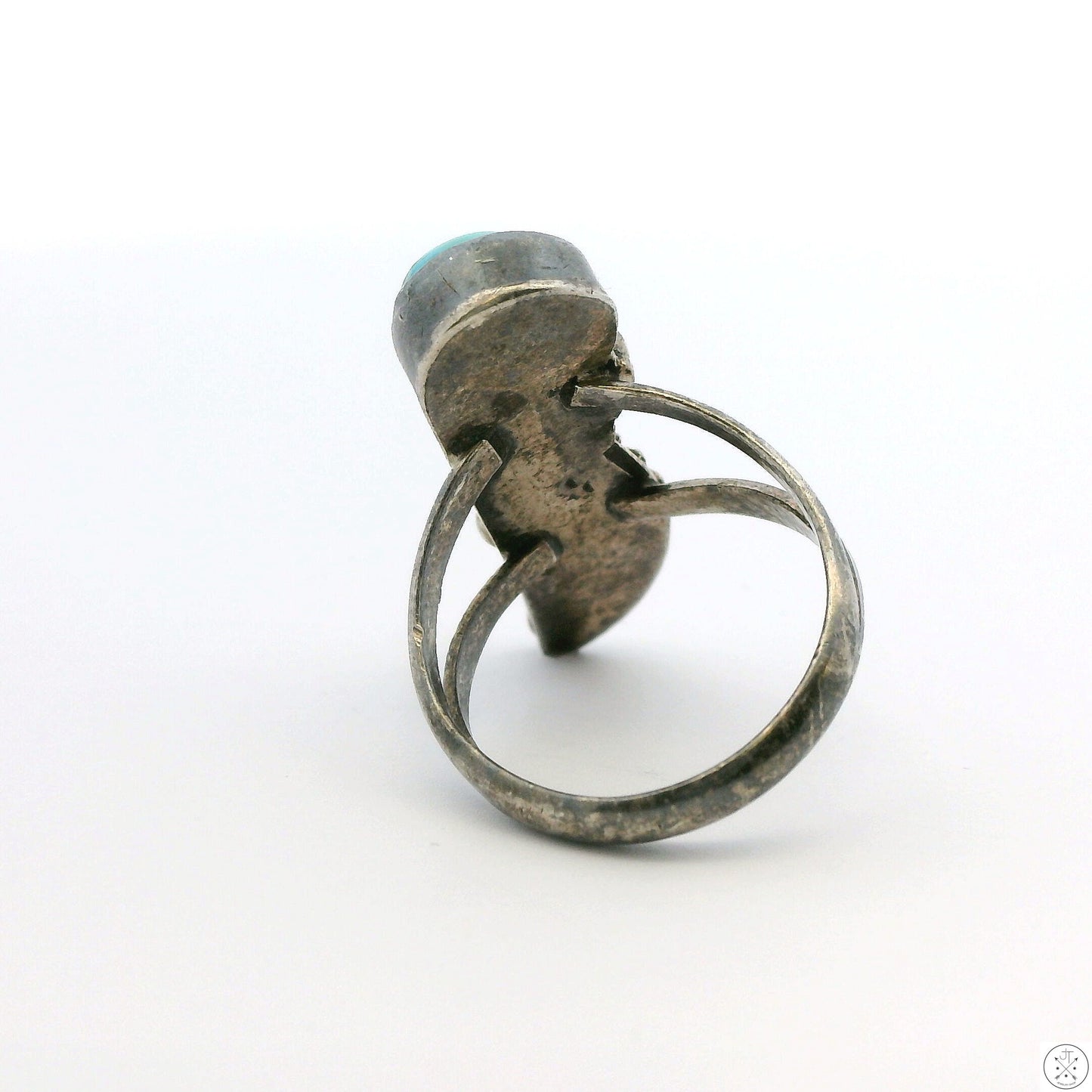 Vintage Sterling Silver Ring with Turquoise Size 4 Leaves