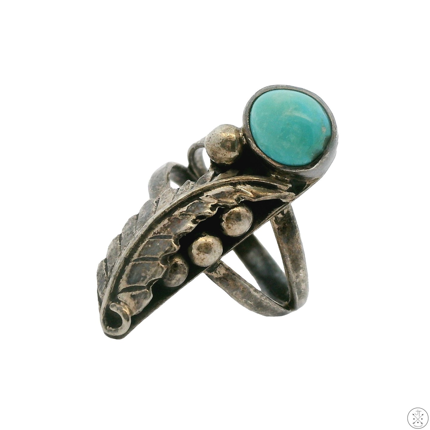 Vintage Sterling Silver Ring with Turquoise Size 4 Leaves