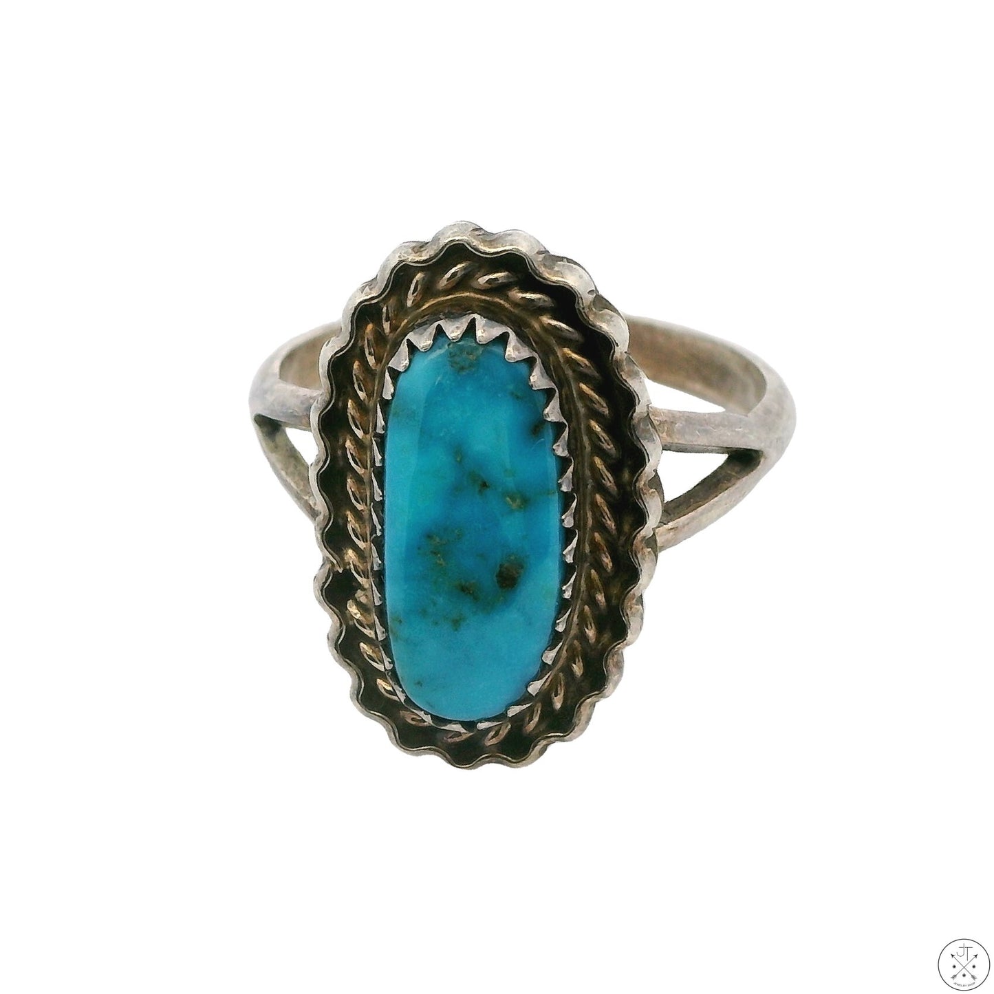 Vintage Sterling Silver Ring with Easter Blue Turquoise Size 8