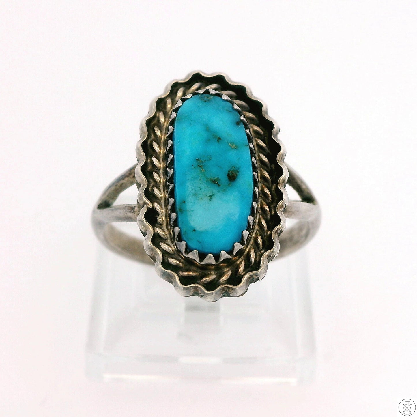 Vintage Sterling Silver Ring with Easter Blue Turquoise Size 8