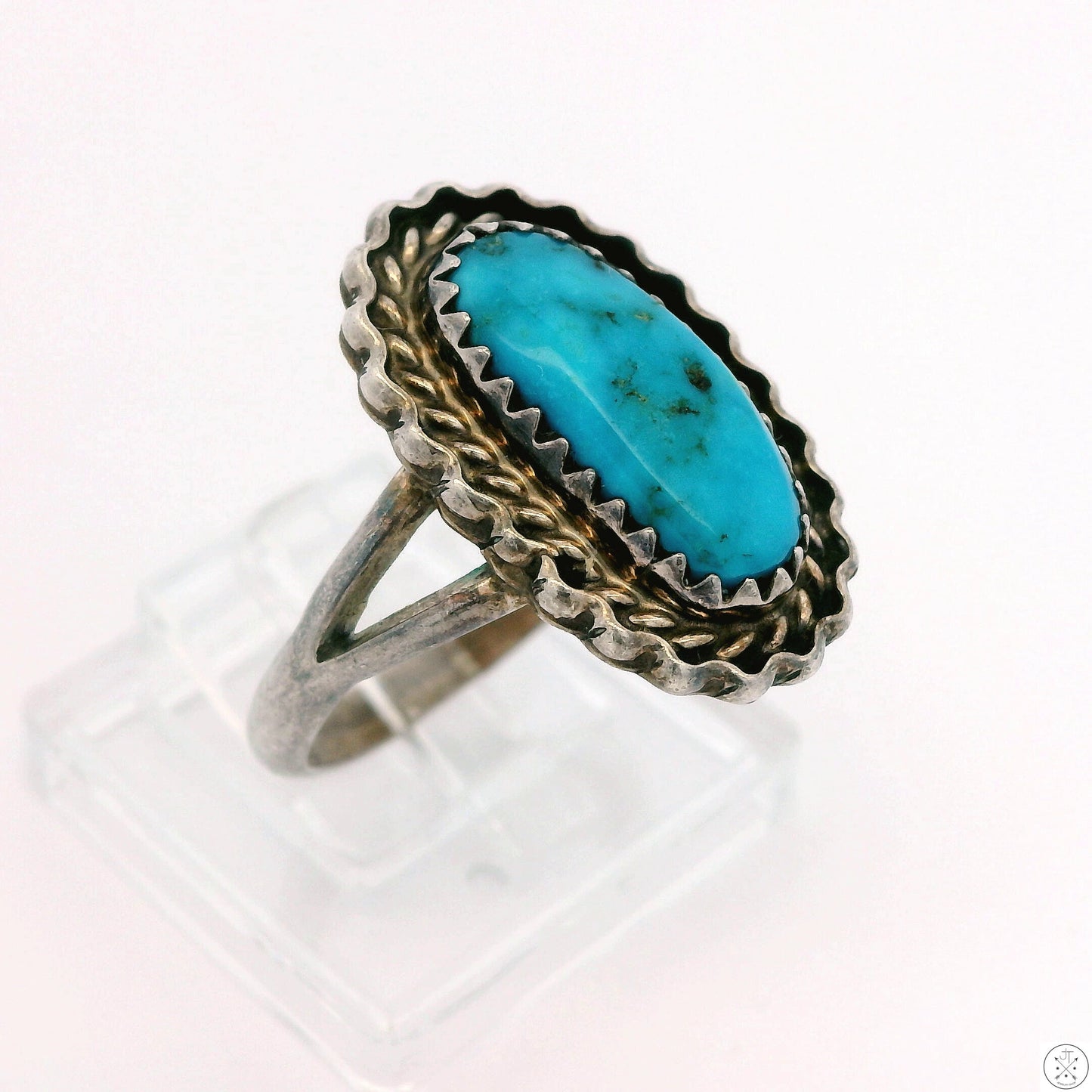 Vintage Sterling Silver Ring with Easter Blue Turquoise Size 8