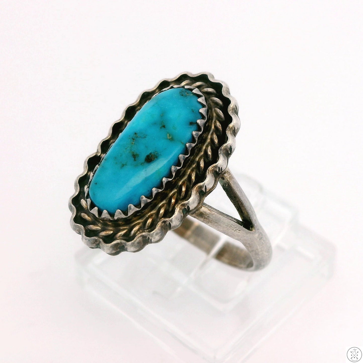 Vintage Sterling Silver Ring with Easter Blue Turquoise Size 8