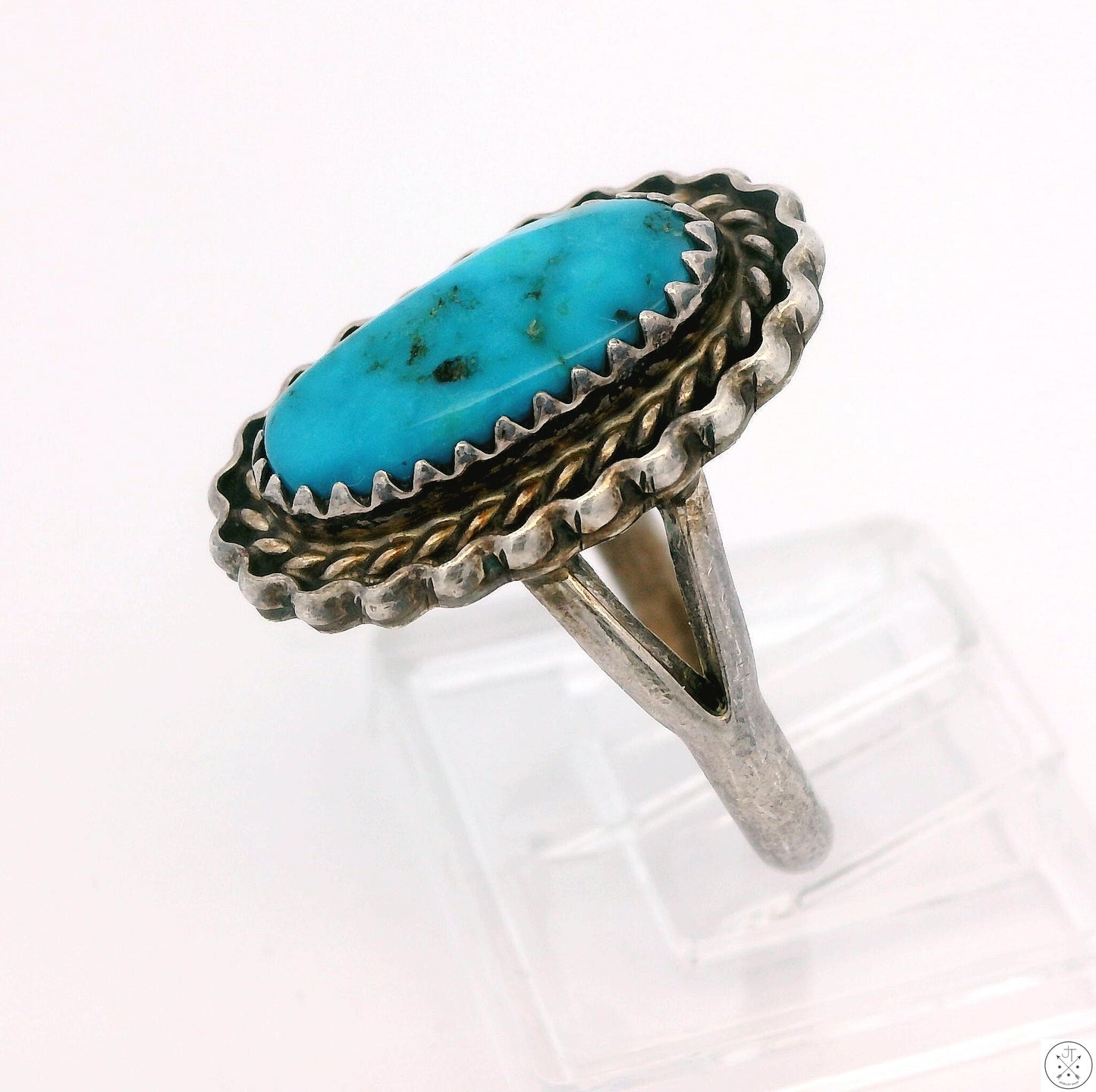 Vintage Sterling Silver Ring with Easter Blue Turquoise Size 8
