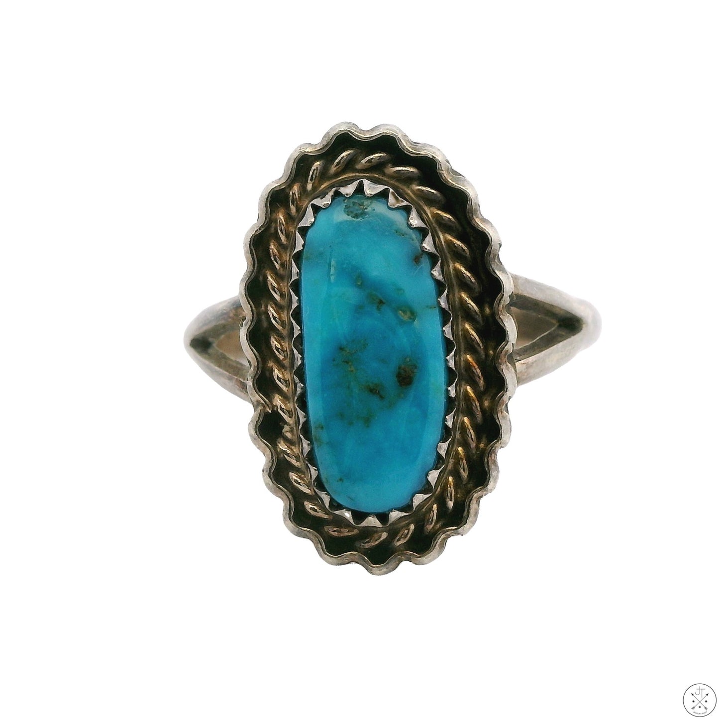 Vintage Sterling Silver Ring with Easter Blue Turquoise Size 8