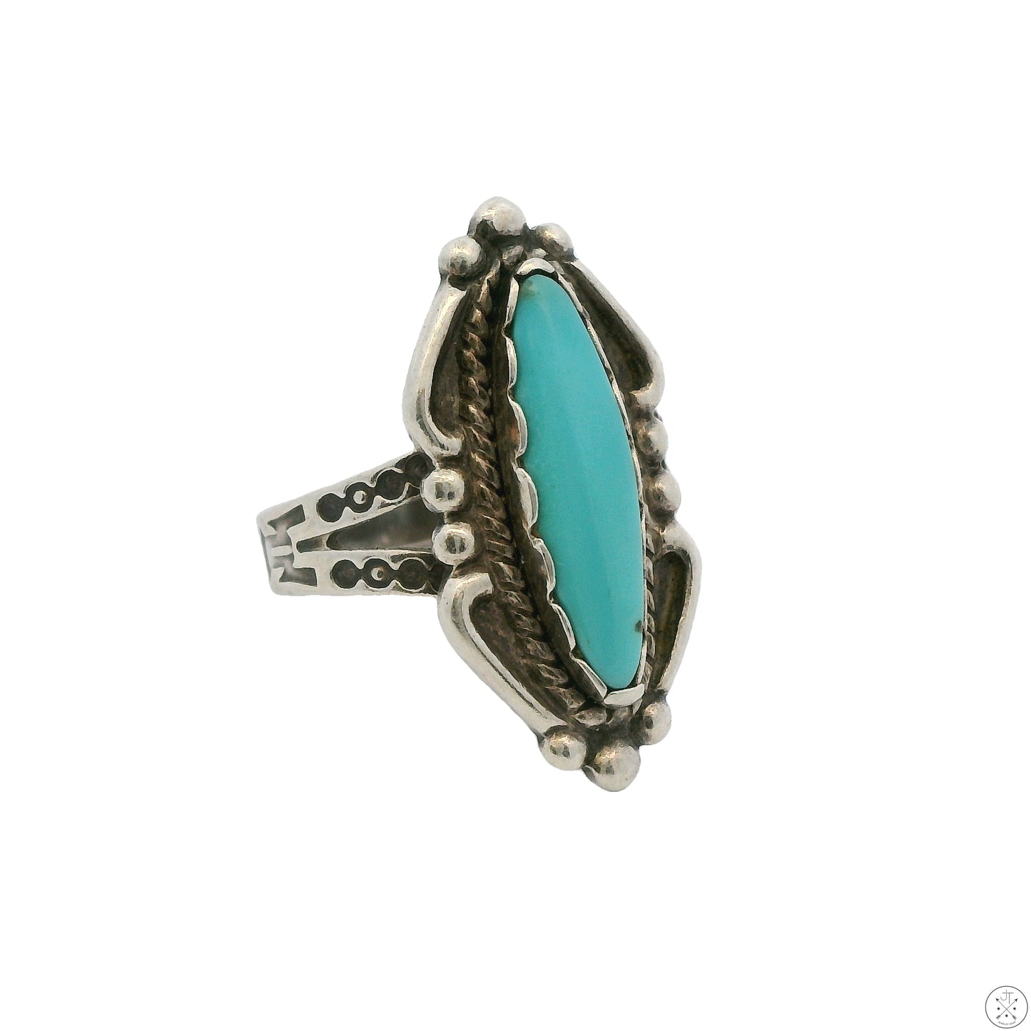 Vintage Maisel's Trading Native American Sterling Silver Ring Turquoise Size 5.5