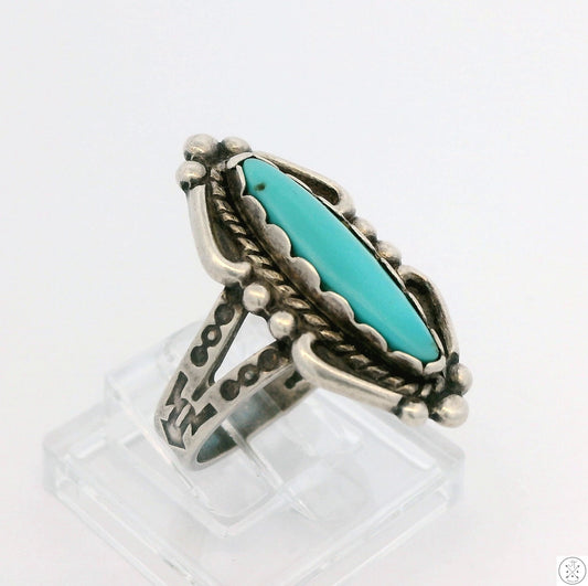 Vintage Maisel's Trading Native American Sterling Silver Ring Turquoise Size 5.5