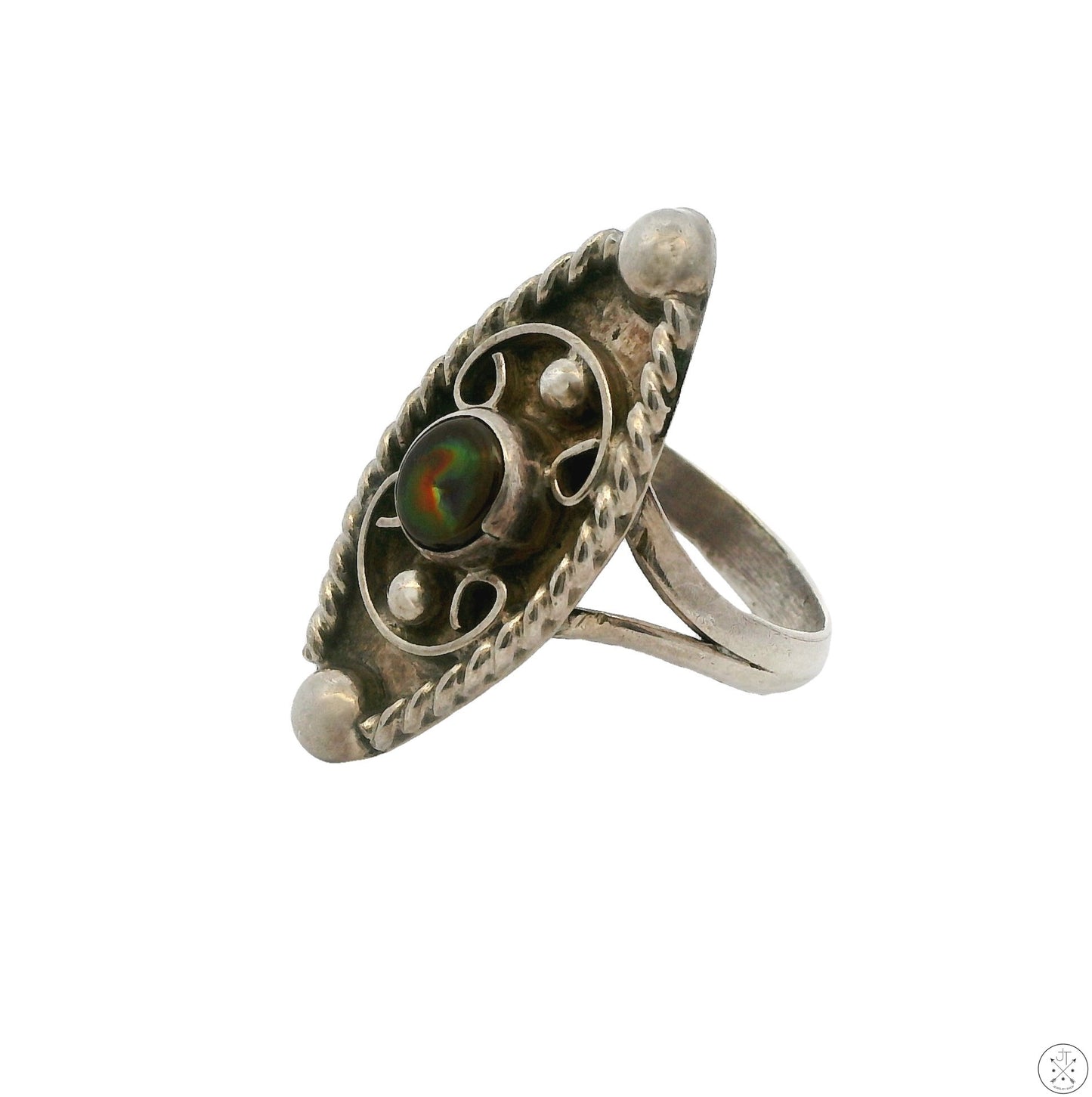 Vintage Sterling Silver Ring with Ammolite Size 6.75 Red Green