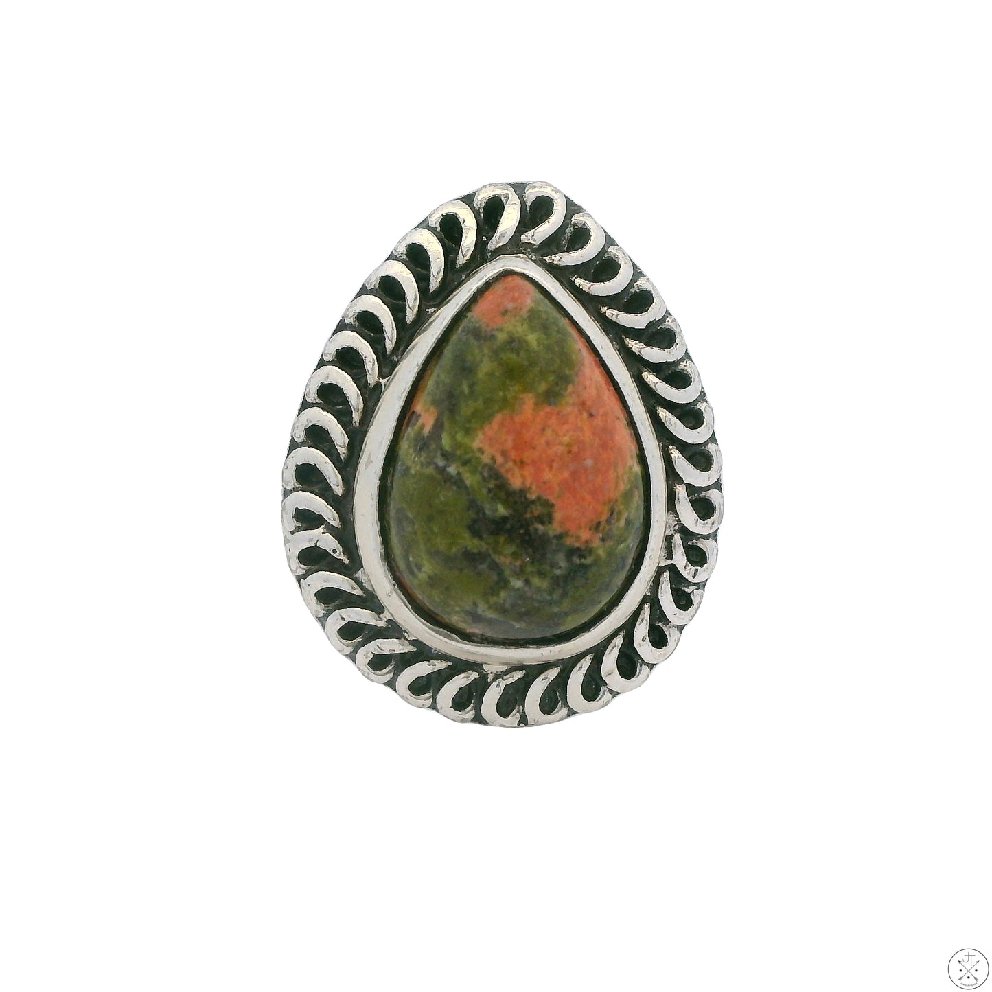 Vintage Sterling Silver Ring with Unakite Size 7.5 Teardrop